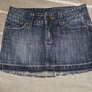 Hurley Vintage Blue Washed Denim Mini Skirt with Frayed Hem